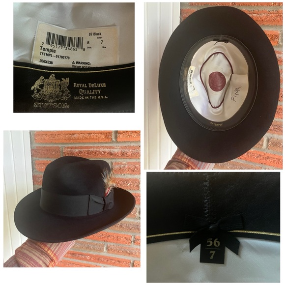 Stetson Royal Deluxe Temple Black Fedora Size 7 - Picture 1 of 10